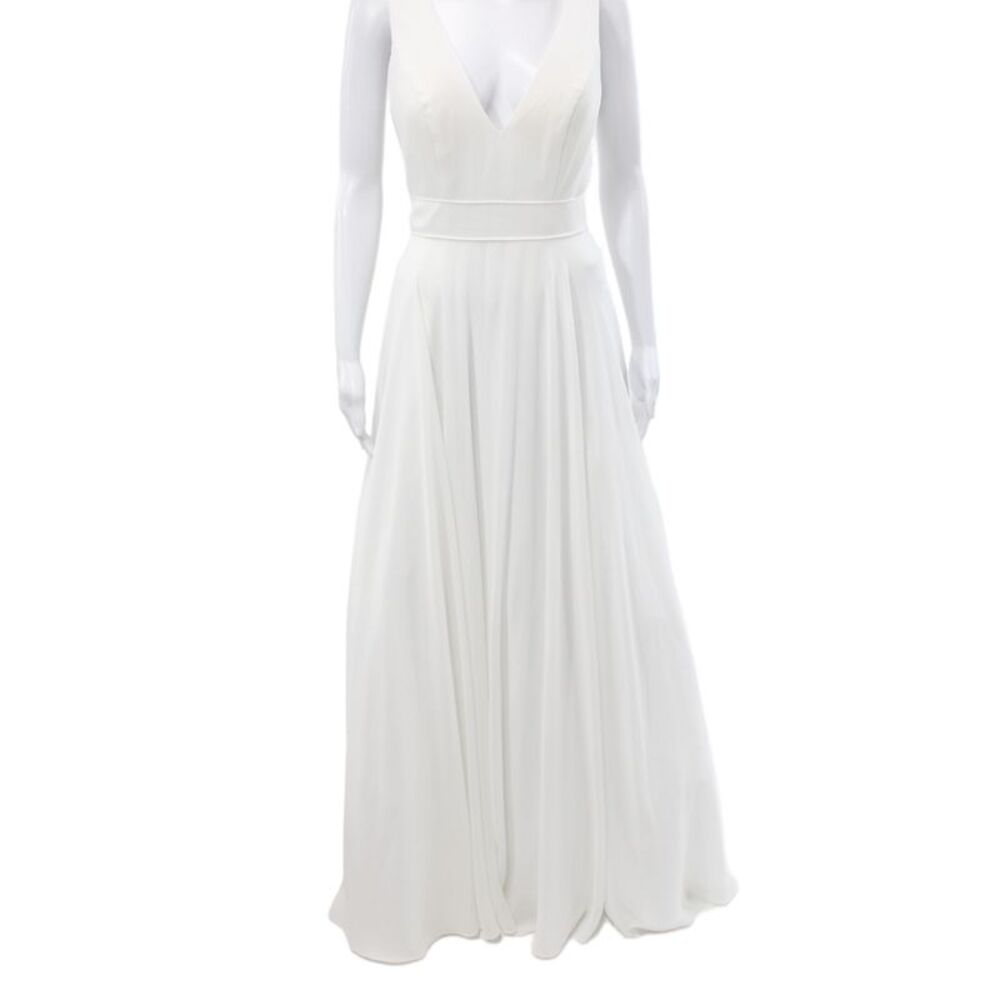 Ieena for MacDuggal Women A-Line White Wedding Dress V-Neck Long Size S